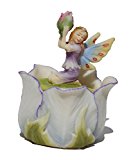 Little Fairy Kneeling On Tulip Trinket Box Fine Porcelain 2.375 Inch Tall