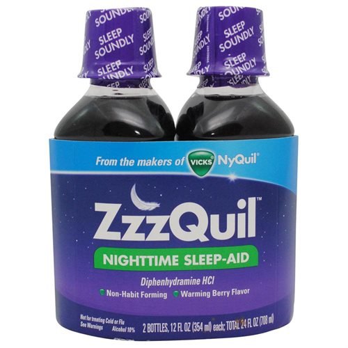 SLEEP MEDICINE ZZZQUIL NIGHTTIME SLEEP-AID DIPHENHYDRAMINE HCI. NON-HABIT FORMING. ALCOHOL 10%