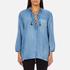 Women's oversized top from Maison Scotch. Crafted from soft tencel fabric, the woven top showcases three-quarter length sleeves, elasticated cuffs and a deep V-neckline with cross-over lace-up detailing. A back yoke and box pleat detailing complete the design.  100% Tencel Model is 173cm/5'8  and wears a size 2/UK 10.