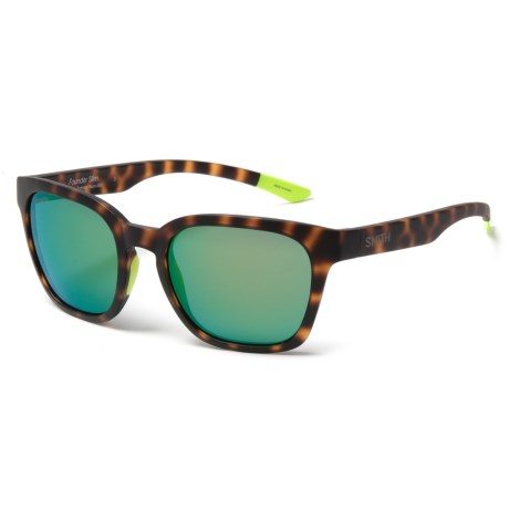 Overstock . Smith Opticsand#39; Founder Slim sunglasses retain the classic square, wayfarer-inspired silhouette of the classic Founder series, but lightens things up a tad. Color-defining ChromaPopand#174; lenses help define and enhance both color and detail for the best views youand#39;ve ever had. Available Colors: TOROTISE/SUN RED, CRYSTAL RED/SUN RED MIRROR, DESERT CRYSTAL SMOKE/SUN RED MIRROR, MATTE TORTOISE NEON/GREEN MIRROR.