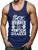 Sex Weight & Protein Shakes Men's Tank Top T-shirt (Large, NAVY BLUE)