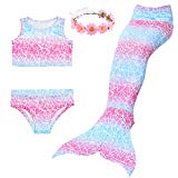 LILYFUN 3PCS Girls Mermaid Tail Swimsuit for Swimming Bikini Princess Can Add MonoFins