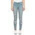 Cheap Monday women's 'Second Skin' skinny fit jeans with a high waist. Crafted from a stretchy, lightweight denim with a light blue wash and ripped detail to the legs. The jeans are fastened with a zip fly and button closure and have the classic five pocket construction. Complete with subtle whiskering, belt loops and a branded waistband patch. E.N.  60% Cotton, 38% Polyester, 2% Elastane