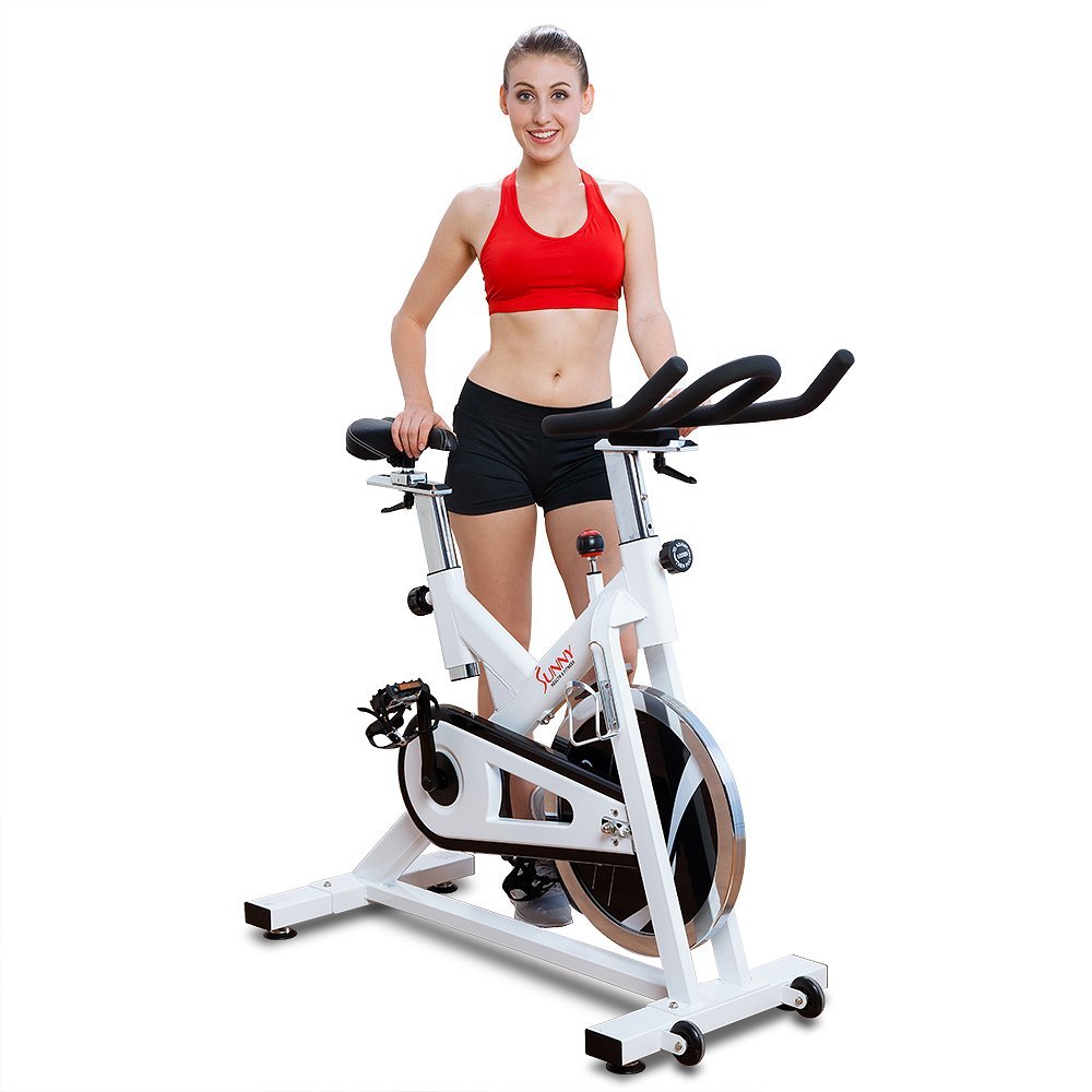 Sunny Health & Fitness SF-B1110 Chain Drive Indoor Cycling Trainer Exercise Bike Take your indoor bike training and cardio workout to the next level with the Sunny Health & Fitness SF-B1110 Indoor Chain Cycling Bike. Cycling increases stamina, strength and aerobic fitness. This bike offers low intensity to begin with, if recovering from injury, but can be built up to a demanding physical workout to fit your fitness goal. Its heavy-duty frame, well balanced and weighted flywheel, premium