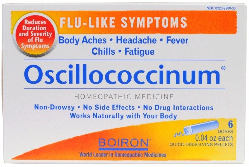 Oscillococcinum-6 Dose by Boiron 6 Dose Oscillococcinum-6 Doses 6 Doses Oscillococcinum works naturally with your body to temporarily relieve flu-like symptoms such as fatigue headache body aches chills and fever. Oscillo has been shown in clinical studies to help reduce both the duration and the severity of flu-like symptoms. It does not cause drowsiness or interact with other medications. Oscillos sweet-tasting pellets dissolve quickly under the tongue no water chewing or swallowing is