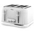The Breville Impressions Collection toaster (VTT470) offers modern convenience within a unique ridged design accented with chrome details. With a four-slice capacity, the toaster is constructed with variable width bread slots that allow you to easily toast both thin and thick slices of bread. A high-lift function allows you to remove awkward small slices without burning your fingers, while a lift and look functionality allows you to check your toast mid-cycle without having to cancel.  The toaster also features a variable browning control as well as a re-heat function and defrost function that enables you to toast bread straight from freezing. The Impressions Collection toaster is complete with signature Breville branding to the front. ? L.R.    Features:    Breville Impressions Collection Toaster (VTT470)  Contemporary ridged white design accented with chrome details  Four-slot capacity  Variable width bread slots  High-lift function  Lift and look function allows you to check toast mid-cycle  Variable browning control  Re-heat and defrost functions   Size:    Dimensions: H: 19cm x W: 29.6cm x D: 27.6cm  Weight: 2.6kg  Power Cord Length: 1m