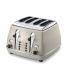 The De'Longhi Icona Vintage 4 Slice Toaster in beige high gloss features variable width toasting chambers, which will accommodate both thick and thin slices, whilst the browning control will allow you to create the perfect toast for your taste. Boasting a powerful 1.8kw element, it has a high lift eject and a variety of functions, including defrost, reheat and mid-cycle cancel. With cool sidewalls for your safety, it also has a deep crumb tray for easy cleaning. - L.M.  Features:    De'Longhi Icona Vintage 4 Slice Toaster  Variable toasting chambers to accommodate thick and thin slices  Browning control  1800W  High lift eject  Defrost/Reheat/Bagel/Cancel buttons  Cool sidewalls  Deep crumb tray  Weight: 2.9kg  Dimensions: 31 x 30 x 21cm  Cord length: 1.2m