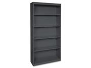 Steel Bookcase 5-Shelf 34-1/2"x12-5/8"x72" Black Type: Bookcases & Hutches Color: Black/Gray Specifications: Manufacturer:Lorell  Manufacturer Part Number:41291  Brand Name:Lorell  Product Line:Fortress  Product Name:Fortress Series Bookcases  Total Number of Shelves:5  Number of Adjustable Shelves:4  Number of Fixed Shelves:1  Finishing:Powder Coated  Color:Black  Material:Steel  Height:72"  Width:13"  Depth:12.6"  UPC: 035255412919