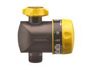 Nelson Water Timer Type: Non-Programmable Electrical: Mechanical Adjustable: Stationary Automatic Shut-Off: No Automatic Shut-Off Features: Manual timer    Manual on-off, timed watering functions    Metal swivel coupling with ergonomic grip    No batteries required