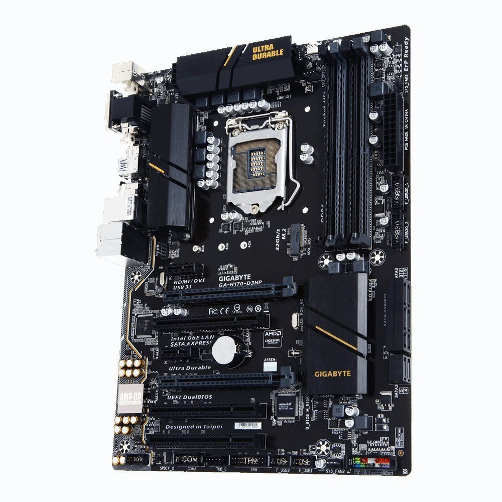 GIGABYTE GA-H170-D3HP LGA1151/ Intel H170/ DDR4/ 2-Way CrossFireX/ SATA3&USB3.1/ M.2&SATA Express/ A & GbE/ ATX Motherboard Supports 6th Generation Intel Core Processor Dual Channel DDR4, 4 DIMMs Intel USB 3.1 with USB Type-C - T