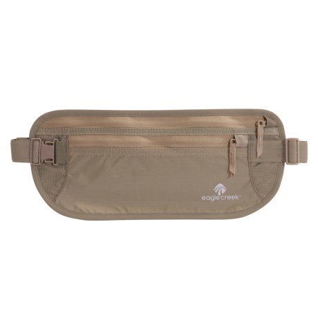 CLOSEOUTS . Your passport, travel documents and personal I.D. stay out of sight with Eagle Creekand#39;s Undercover DLX money belt, complete with a wicking back panel, two top-zip pockets and a soft elastic waistband for wearing under your garments. Available Colors: MOCHA, KHAKI.