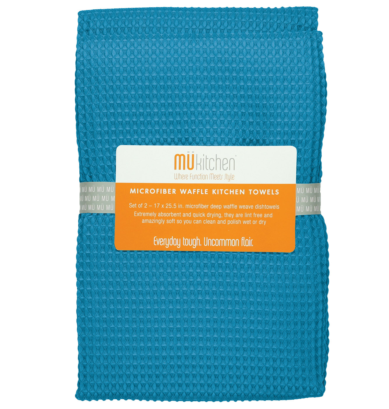 The beautiful MU kitchen waffle microfiber dishcloth set is made from a revolutionary microfiber, a specially designed cloth that is woven in a unique pattern from polyester fibers that create tiny scoops that suck up dirt and attract micro-particles. Microfiber is softer than silk and stronger than cotton. The cloth is so well crafted, it renders harsh cleaning chemicals entirely unnecessary. Product Features Set of 2 - 17 x 25 in. towels Waffle microfiber Extremely absorbent and quick drying