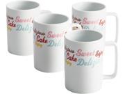 Cake Boss  58677  Serveware 4-Piece Porcelain Mug Set, "Icing & Quotes" Pattern, Print Type: Other Features: Enjoy hot mugs of coffee, cocoa or tea with the retro-styled Cake Boss Serveware 4-Piece Porcelain Mug Set in the Basic Pattern with Quotes
