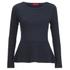 ?Scilly? knitted jumper from HUGO Hugo Boss. Crafted from a cotton blend, the peplum style top comprises a scoop neckline, long sleeves and a flared out waist. The jumper is finished in a horizontal stripe texture.  83% Cotton, 15% Polyamide, 2% Elastane