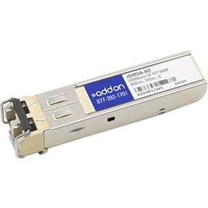 ACP's industry-standard SFP is a hot-swappable input/output device that plugs into a Gigabit Ethernet slot, linking the port with the fiber-optic network. The ACP J4858C-AO SX transceiver provides a full-duplex gigabit solution up to 550 meters on multimode fiber. ACP's transceivers (GBIC, SFP, XFP and XENPAK) are 100% compliant for all of our networking product lines. ACP transceivers are factory loaded with OEM specific configuration data required for networking compliance. These transceivers