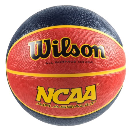 CLOSEOUTS . Fit with an all-surface cover for extra durability, this Wilson NCAA Air Assault basketball is designed for competitive play indoors and out. Available Colors: TAN, ORANGE/BLUE, BLACK/BLUE, RED/NAVY.