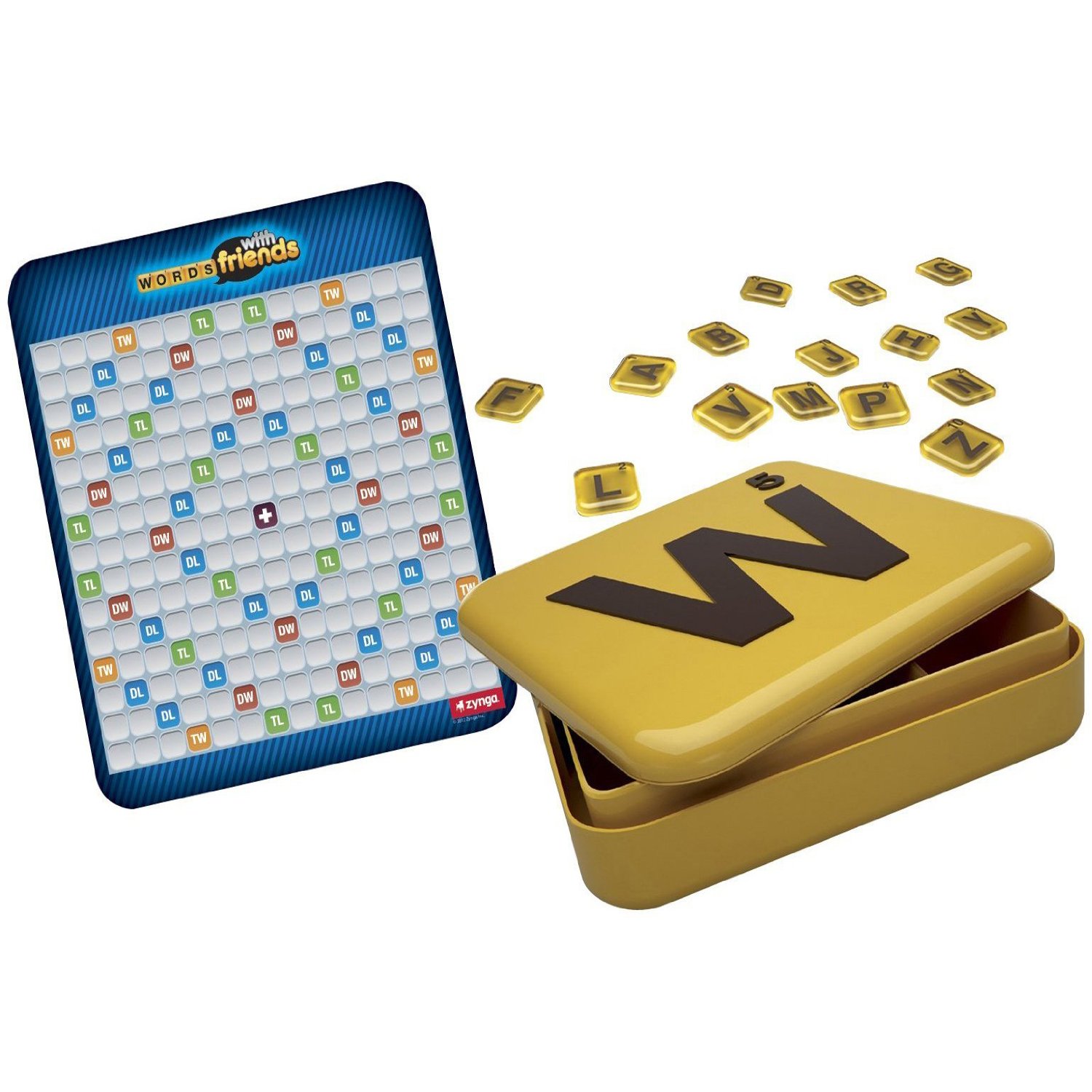 Play this travel size Words with Friends game whenever the urge for words strikes! Based on the addictive online game, this portable word game lets you create words vertically or horizontally that connect to previous words. The player with the most points wins, and when the game is over you can store the tiles and gameboard inside the portable case. Take your wordy fun on the road with the Words with Friends game! Includes gameboard, 104 tiles, game guide and portable case. Product Measures: