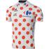 Le Coq Sportif Tour de France 2016 King of the Mountains Jersey. The iconic white and red polka dot jersey, worn by the leader in the mountains competition since 1975, features Le Coq Sportif branding, Carrefour sponsor detailing and the Tour de France 2016 official logo.  Constructed from an incredibly lightweight and technical polyester fabric with an anatomical fit to form around the cyclist's body shape, the jersey is designed to optimise your aerodynamic performance in the saddle. Thin insulating bands around the waist and sleeves keep the jersey in place and trap the heat inside, while a flat seamed design helps to prevent irritation and chafing for maximum comfort.  Flexible polyester and elastane sleeves extend just below the triceps to prevent pressure points for increased blood flow in the arms while offering a fuller range of motion and superior comfort from start to finish.  Air circulation is eased with the concealed front zip, two ventilation panels at the back and a breathable 3D mesh panel at the back of the neck. The micro-aerated mesh panel across the back helps to regulate your temperature to keep you cool and ventilated.  Key Features:    Le Coq Sportif Tour de France 2015 King of the Mountains Jersey (Maillot à pois rouge)  Iconic white and red polka dot design worn by the leader in the mountains competition  Contrasting Le Coq Sportif logos, Carrefour sponsor detailing and TDF branding  Made from a lightweight and technical polyester fabric  Anatomical fit to form around the body's shape  Insulating bands around the waist and sleeves  Flat seam design to prevent irritation and chafing  Polyester and elastane sleeves for comfort and motion  Stretch fitting sleeves optimise blood flow in the arms  Two ventilation panels at the back  Breathable 3D mesh panel at the back of the neck  Micro-aerated mesh panel across the back to regulate the temperature