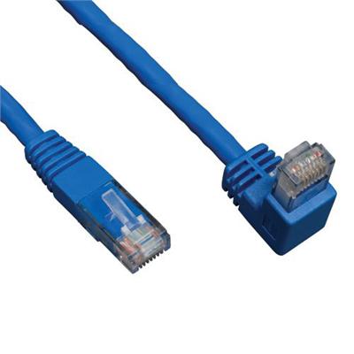 Tripp Lite 3ft Cat6 Gigabit Molded Patch Cable RJ45 Right Angle Down to Straight M/M Blue 3' - Patch cable - RJ-45 (M) to RJ-45 (M) - 3 ft - CAT 6 - down-angled connector  mol
