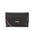 Black ?Elvina? faux leather clutch bag punctuated with gold-tone hardware from London-based label Dune. Crafted from textured faux leather and cut with a rectangular silhouette, the handbag features a fold-over front secured by two magdot closures, opening to reveal a dual compartment, fully lined interior offering an internal zip pocket, slip pockets and a metallic key holder. A gold-tone chain strap offers comfortable carrying over the shoulder or cross body, and the ?Elvina? clutch bag is complete with signature Dune branding engraved to the front brand plaque.  Dimensions: H: 17cm x W: 21cm x D: 3cm  Faux Leather