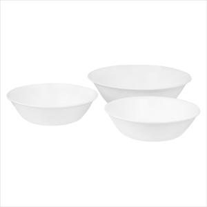 2 1-Quart Bowls and 1 -2-Quart Bowl, Winter Frost White. Dishwasher safe for long lasting patterns. Microwave and oven use for versatility. Break and chip resistance for carefree durability. 3 Year Limited Break & Chip Resistant Warranty. Dimesnions: Length:10.5 Width:3.1300001 Height:10.5