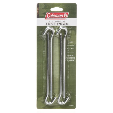 CLOSEOUTS . Replace broken or worn-out tent pegs (or just lighten up the load from your existing set) with these Coleman aluminum tent pegs. Available Colors: SEE PHOTO.