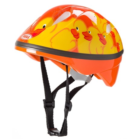CLOSEOUTS . Keep little heads protected with Belland#39;s Bambino helmet. It features six vents for cool comfort, utilizes True Fit sizing and a Sliding Fit bridge for a comfy, secure fit, and delivers smooth buckle closure with a no-pinch Pinch Guard buckle. Available Colors: ORANGE/YELLOW DUCKIES.