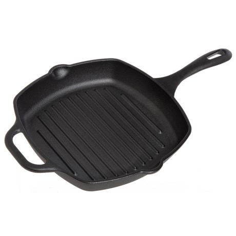 CLOSEOUTS . Grill meats and veggies right on the cooktop with this Victoria cast iron square grill pan, complete with raised grill lines in the bottom for low-fat cooking. Available Colors: BLACK.