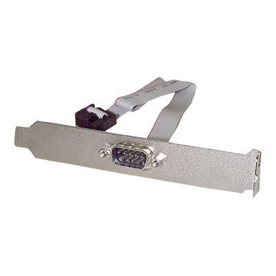 StarTech PLATE9M16 9 Pin Serial Male to 10 Pin Motherboard Header Slot Plate Adapter Changer Type: 9 Pin Serial Male to 10 Pin Motherboard Header Specifications: Color: Gray    Connector A: 1 - DB-9 (9 pin; D-Sub) Male    Connector B: 1 - IDC (10 pin; Motherboard Header) Female    Cable Length: 15.98 in [406 mm]    *Conforms to Apex10-Everex-Intel Specification, please refer to wiring diagram on the Downloads Tab Weight: 0.1