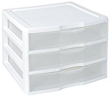 Sterilite 20938003 Wide 3 Drawer Unit, White Frame with Clear Drawers, 3-Pack