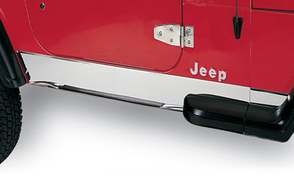 This pair of stainless steel rocker panel covers will add some bling to your Jeep. Fits 97-06 Jeep Wrangler (TJ).