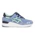 Women's ?Gel-Lyte III? blue suede retro-inspired running trainers with contrast mint green accents and the signature split mesh tongue from Asics. First introduced in 1990 and today an iconic sneaker silhouette, the ?Gel-Lyte III? trainers are crafted with soft suede uppers featuring grey leather tiger stripes, a flat lace-up fastening front and a split mesh tongue. Set on a gel cushioned white spatter midsole with a durable rubber outsole, the ?Gel-Lyte III? sneakers are complete with signature Asics branding to the heel and Gel-Lyte III stitched branding to the side.  Upper: Suede/Leather. Sole: Rubber.