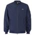 Men?s navy bomber jacket in water-resistant taffeta from Lacoste. Fastened with a dual zip closure, the classic jacket features classic bomber details with a ribbed collar and a zip pocket to the sleeve. The fully lined jacket is finished with two angled snap button side pockets, ribbed trims and the iconic embroidered crocodile logo to the chest.  Polyester