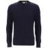 Men?s ?Singi? navy knitted sweater from Swedish outdoor brand, Fjallraven. Crafted from warm lamsbwool, the rib knit jumper traps warm air and will keep you warm even when damp. The jumper is detailed with durable G-1000 fabric on the shoulders to reduce friction under backpack shoulder straps. Complete with reinforced knitted elbow patches, a chunky ribbed crew neck and a signature leather fox logo on the left sleeve.Main: 100% Wool. Details: 65% Polyester, 35% Cotton.