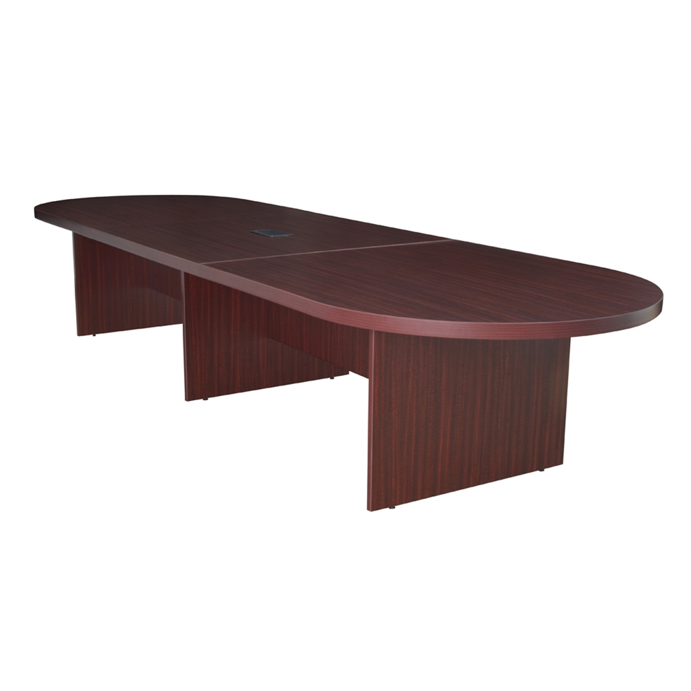 Make presentations memorable with Legacy's Conference collection! Legacy's patented modular conference tables grow with the size of your team. Measuring 12 feet long, this racetrack style table seats 10-12 people and is finished in a classic Mahogany laminate. Adjustable glides on the bottom of the base keep the tabletop level and are easy to adjust. A Power and Data Port makes tabletop connectivity easy. The Power/Data port includes (2) USB 2.0 ports, (2) USB charging ports, (2) AC 125V 60Hz