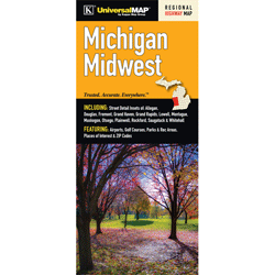 The Midwest Michigan fold map is a full-color, regional map, including street-detail insets of - Allegan, Douglas, Fremont, Grand Haven, Grand Rapids, Lowell, Montague, Muskegon, Otsego, Plainwell, Rockford, Saugatuck & Whitehall Features - Airports, Golf Courses, Parks and Rec Areas, Places of Interest, and ZIP Codes