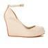 Women&rsquo;s cream &lsquo;Patchuli 14&rsquo; wedges from Melissa with a contrast red heel stripe and outsole. Crafted from Melflex Plastic with a matt finish, the wedges are fastened with a buckle adjustable ankle strap and feature a peep toe design. Complete with signature Melissa branding to the padded footbed. &ndash; A.D.  Melflex Plastic   Heel Height: 4&quot;  Made in Brazil