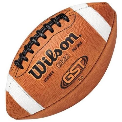 Designed for Pee Wee leagues, Wilson GST K2 AYF approved footballs provide plenty of gripping power. Pebbled surfaces, 863 WE leather construction and threeply bladder are ideal for control in small hands. Pro markings include grip white striping and lacing. Pee wee size(69 y.o.). Activity: Football. Provides 174% more grip than traditional laces. Sewn in grip stripes are 82% more grip able than painted on stripes. Multilayered lining for better shape and durability. Multiply bladder helps