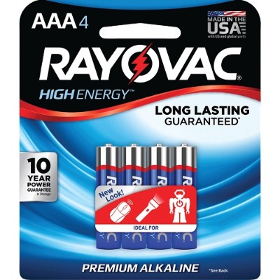 Enhanced high-energy Rayovac AAA Alkaline Batteries (4 pk) offer the ultimate in energy and savings.