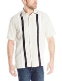 Cubavera Men's Short Sleeve Tri-Color Pick Stitch Essential Panel Woven Shirt, Moonbeam, Large