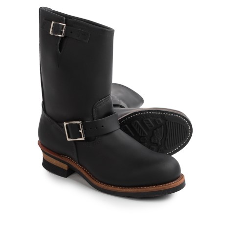 Factory 2NDS . Red Wing Heritage 2268 Engineer boots are unlined pull-on boots that were originally developed for working railroad engineers. Nickel buckles provide stunning contrast to the polished Black Chrome leather upper. Available Colors: BLACK. Sizes: 5, 5.5, 6, 6.5, 7, 7.5, 8, 8.5, 9, 9.5, 10, 10.5, 11, 11.5, 12, 13.