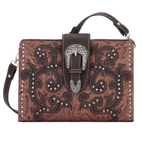 CLOSEOUTS . Change up your look with the convertible style of Bandana by American Westand#39;s Laramie shoulder bag. Boasting rich western design with the floral embossed front, overlays and silver buckle detail, this pretty accessory converts to a clutch with the removal of the shoulder strap, making it ideal for date nights, concerts and more. Available Colors: SAGE, ROSE.