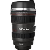 iCooker FFX-260 Camera Lens Thermos Travel Coffee Mug, Stainless Steel Insulated, 12oz, Black