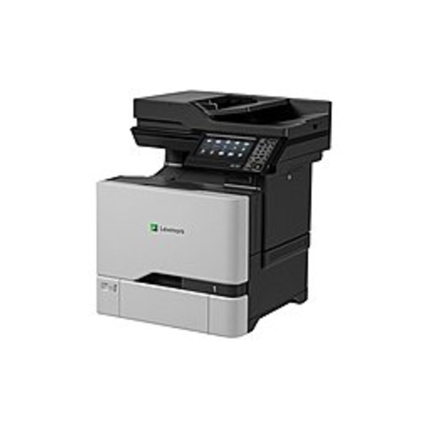Workgroup-level MFP offers performance and features of more costly devices The Lexmark CX725de offers workgroup-level printing performance and advanced scanning capabilities in a feature-rich package that's as easy to use as a personal output device. Quad core power A 1.2 GHz quad core processor with up to 4 GB of memory gives the CX725 a powerful print controller. Exceptional color Professional color features including ultra-sharp 4800 Color Quality, PANTONE&reg; calibration and Lexmark Color Replacement work with Unison Toner to deliver precision matching of critical hues. Solutions flexibility Lexmark-exclusive Cloud Solution Framework (cSF) and Embedded Solutions Framework (eSF) applications make the MFP programmable to meet the needs of each customer and industry. Versatile media handling Media loading and feeding are engineered for ease, reliability and versatility, with up to 650 pages of input capacity (expandable to 2300), small-media and banner-length support, and exceptionally durable input trays that resist misfeeds. Light-touch screen A bright, 7-inch color touch screen features an ultra-smooth surface and can be activated by almost anything, including pens, fingertips or nails--without pressure or direct skin contact. Advanced scanning Automatic deskew, mixed-size scanning, page-level jam recovery and integrated file compression make the CX725 a scanning power tool. 40CT012