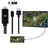 For Samsung Note 9, USB C Type-C to HDMI 4K Cable HDTV TV Digital AV Adapter for New Macbook/ Pro 2015, 2016, 2017/ ChromeBook Pixel/Microsoft Surface Pro 4 ASU ZEN AiO/ HP Pavilion x2, Etc (Black)
