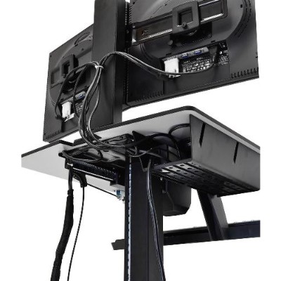 This innovative computer cart doubles as an adjustable standing desk platform