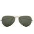 The Aviator II Sunglasses from Ray-Ban are a slightly larger reinterpretation of the classic pilot design. Utilising a larger metal frame that doesn?t compromise the thin profile, a double bridge and teardrop shaped lenses, the sunglasses have been designed to fit larger face shapes. Inset with Green Classic B-15 lenses (originally designed for military use), the sunglasses absorb 85% of visible light and block out the majority of blue light for remarkable colour contrast and improved clarity for a 'natural vision' experience. Constructed with nose pads and ear pieces for comfort, the unisex sunglasses feel as good as they look.   Finished with the brand's signature monogram to the lenses.  Frame: Metal. Lens: Green Classic G-15.  Eye Width: 62mm. Bridge Width: 14mm. Temple Length: 140mm.  100% UVA/UVB Protection. Blocks Harmful Blue Lights. Impact Resistant. Scratch Resistant.