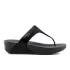 Women's comfortable thong sandals from FitFlop with shimmering suede upper and slim toe post construction. Biomechanically engineered, the ergonomic sandals are built upon an Original Microwobbleboard? midsole which is designed to absorb shock and diffuse underfoot pressure with triple-density technology. Softly padded for all day cushioning, the sandals offer an average (width) fit, a built-in arch contour for the most comfortable tread, and a slip-resistant rubber outsole.  Upper: Suede. Sole: Original Microwobbleboard?.  Approved by APMA (American Podiatric Medical Association).
