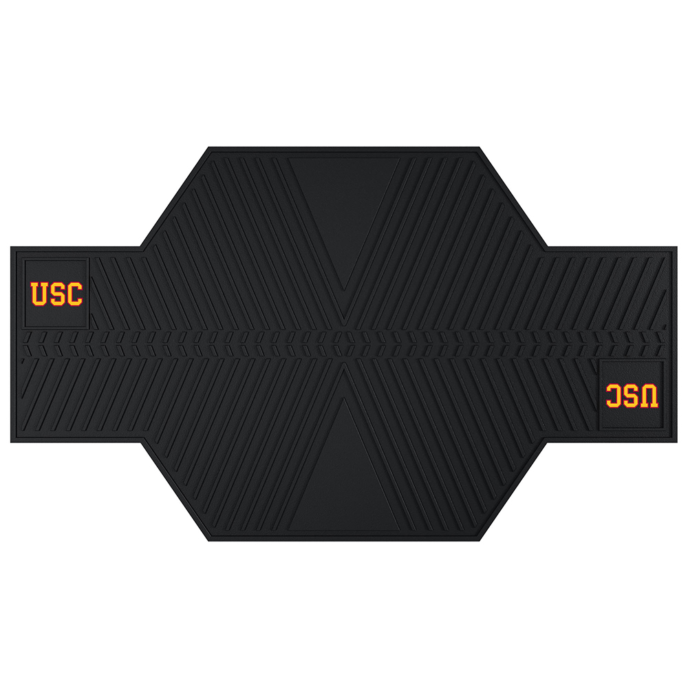 USC Trojans NCAA Motorcycle Mat Show off your team pride with Sports Licensing Solutions' motorcycle mats. You can protect your garage floor from dirt, debris, and oil. Grip-style backing keeps mat in place while catching and holding liquids. Mat is only 5/16 thick. Specifications Size: 82.5 x 42 in. Team: USC Trojans Weight: 27 lbs