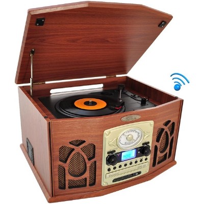 Bluetooth Retro Vintage Classic Style Turntable Vinyl Record Player with Vinyl-to-MP3 Recording - Brown